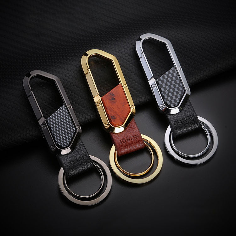 Luxury Handmade Leather Keychain – Carbon Pattern Carabiner Series